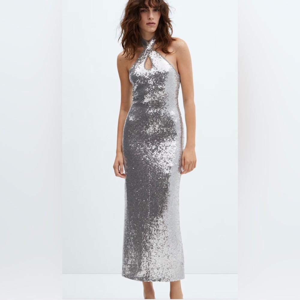 Mango Halter sequin dress size S